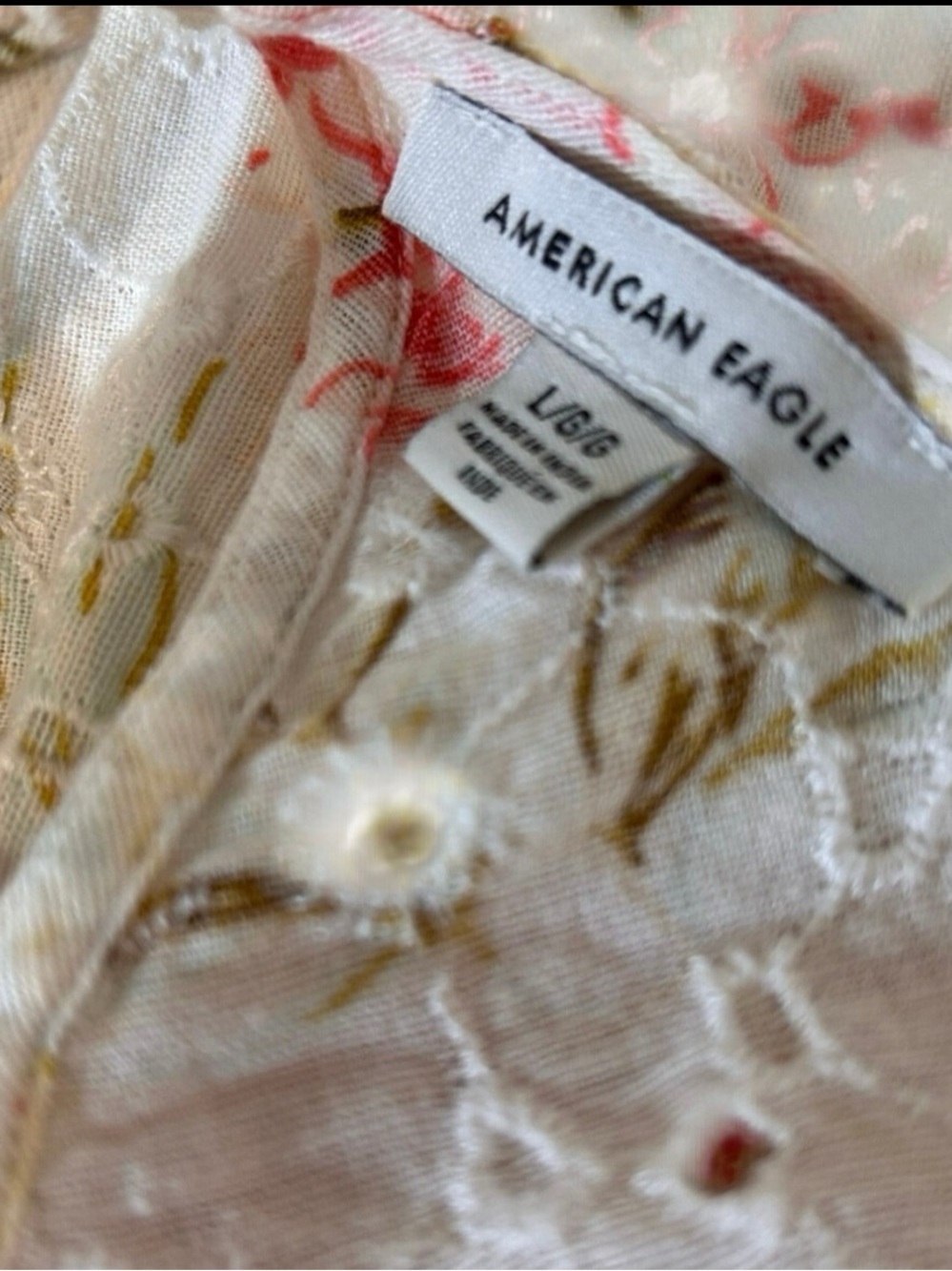 American Eagle Floral Tie-Front Top & Skirt Set, soft warm tones, size L - Picture 10 of 10